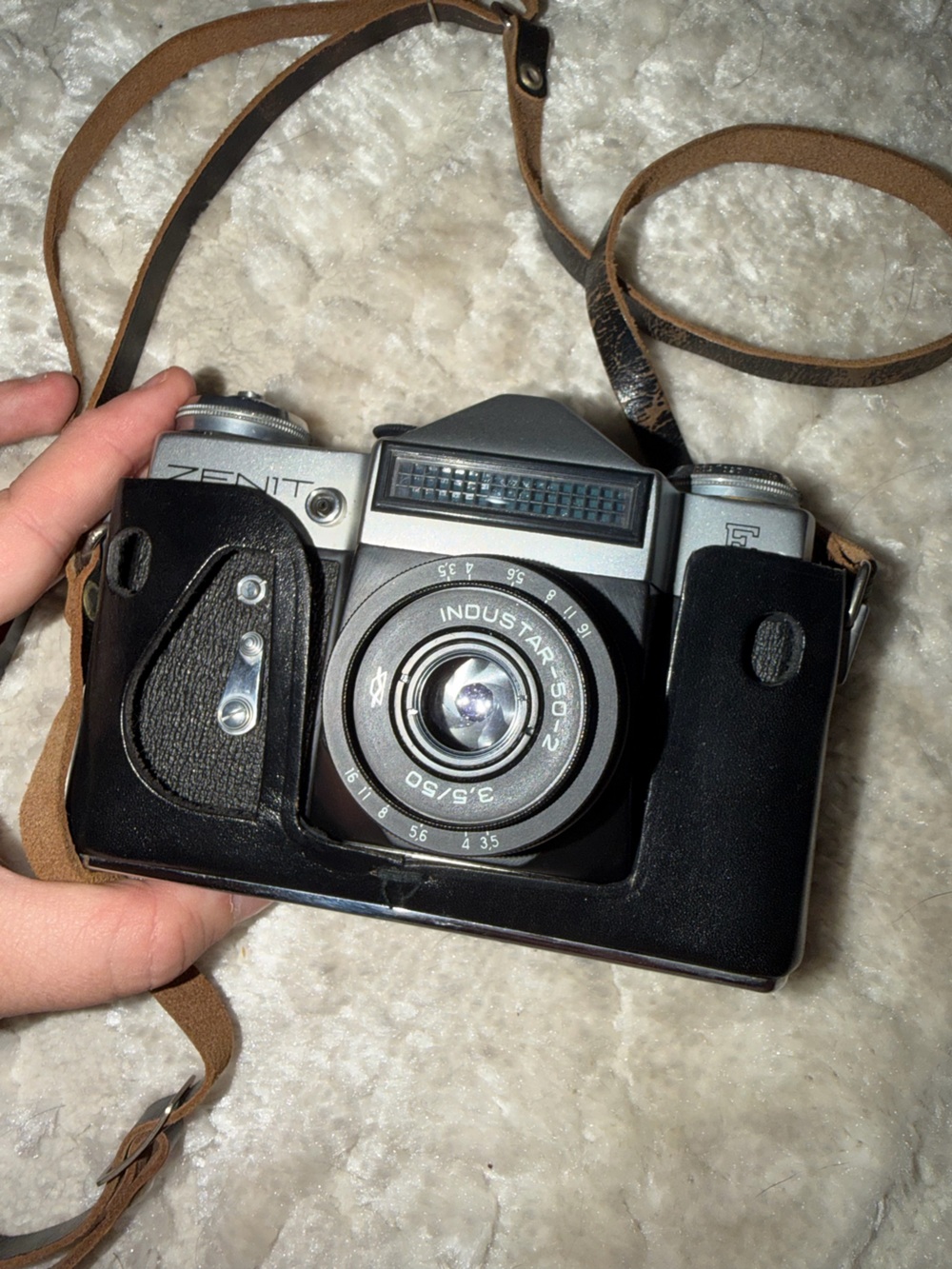 VINTAGE Zenit-E 35mm Film Camera with Helios 58mm Lens + Original Cases & Strap